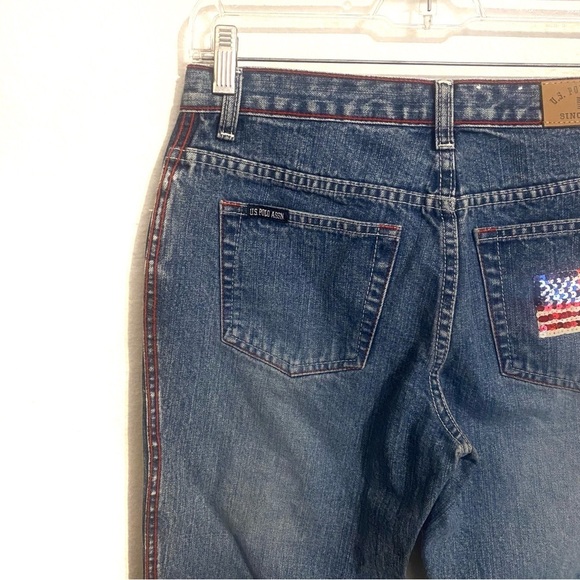 US Polo Assn Red Stitched Women’s denim capris Sz 5/6 With Sequence Detail - Picture 6 of 6